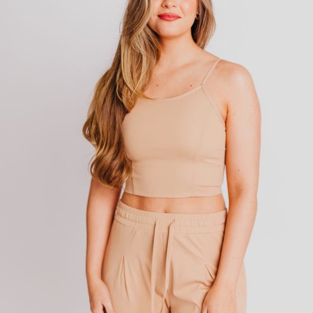 Mono B Tank Top Cami Cropped Nude- Large